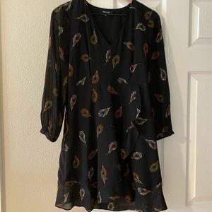 Madewell black feather-patterned long sleeved dress